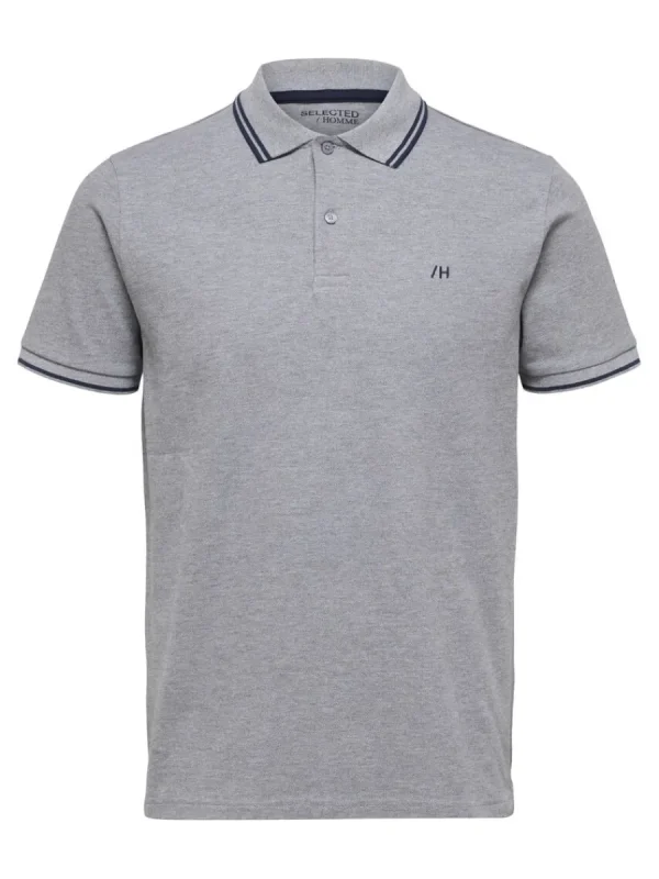 SELECTED KORTÄRMAD PIKÉTRÖJA Grey Cheap