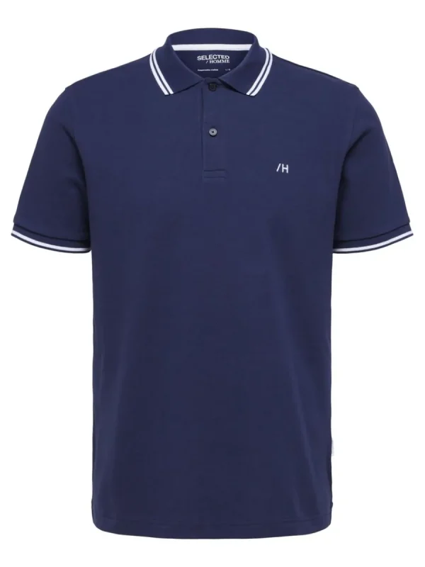 SELECTED KORTÄRMAD PIKÉTRÖJA Blue Discount
