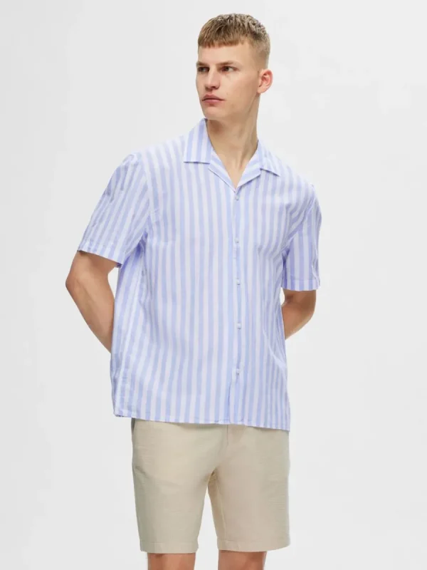 SELECTED KORTÄRMAD SKJORTA Blue Flash Sale
