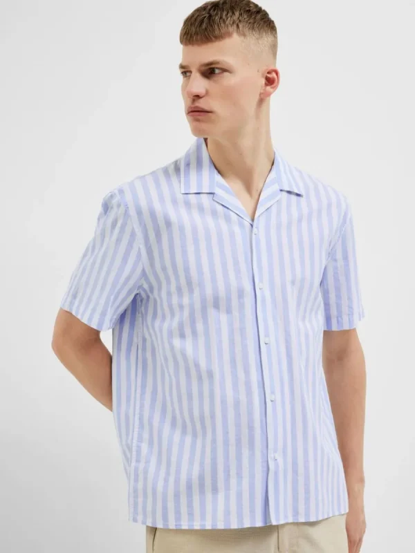 SELECTED KORTÄRMAD SKJORTA Blue Flash Sale