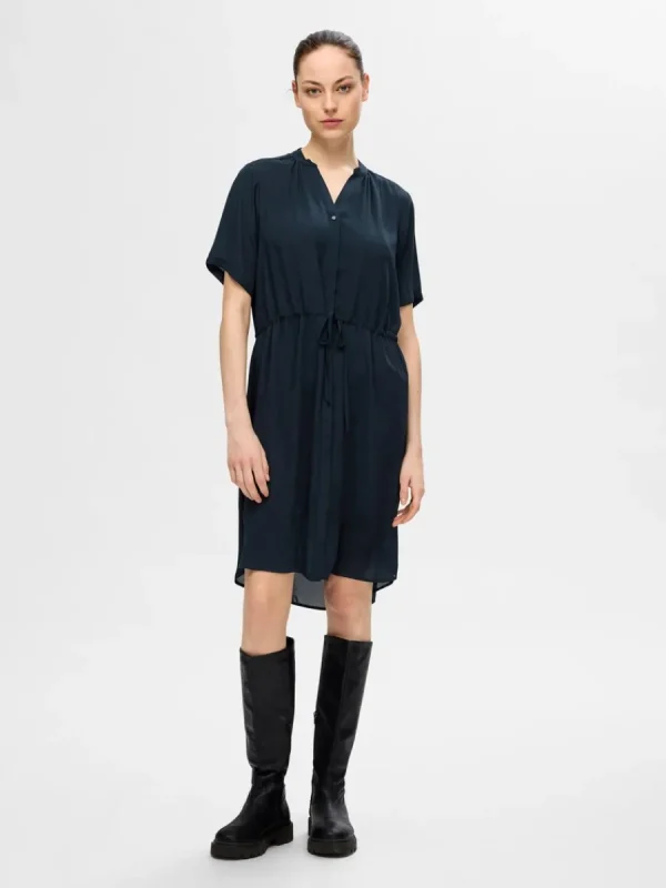 SELECTED KORTÄRMAD SKJORTKLÄNNING Blue Clearance
