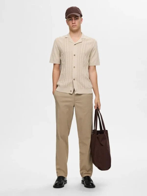 SELECTED KORTÄRMAD STICKAD KOFTA Beige Hot