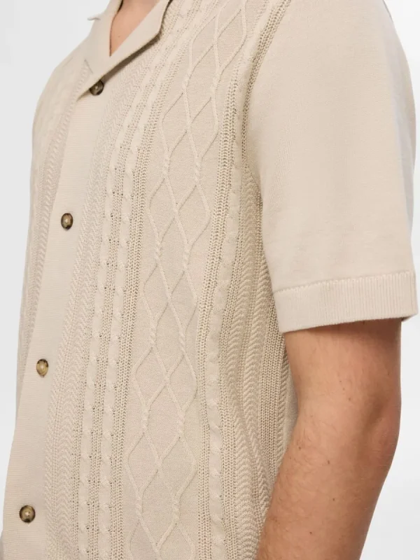 SELECTED KORTÄRMAD STICKAD KOFTA Beige Hot
