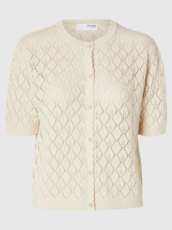 SELECTED KORTÄRMAD STICKAD KOFTA Beige Best
