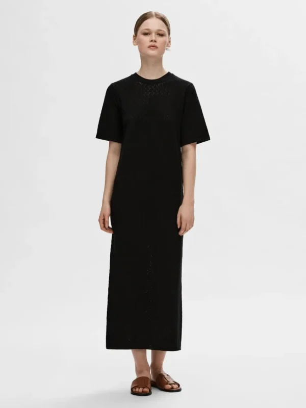 SELECTED KORTÄRMAD STICKAD MIDIKLÄNNING Black Clearance