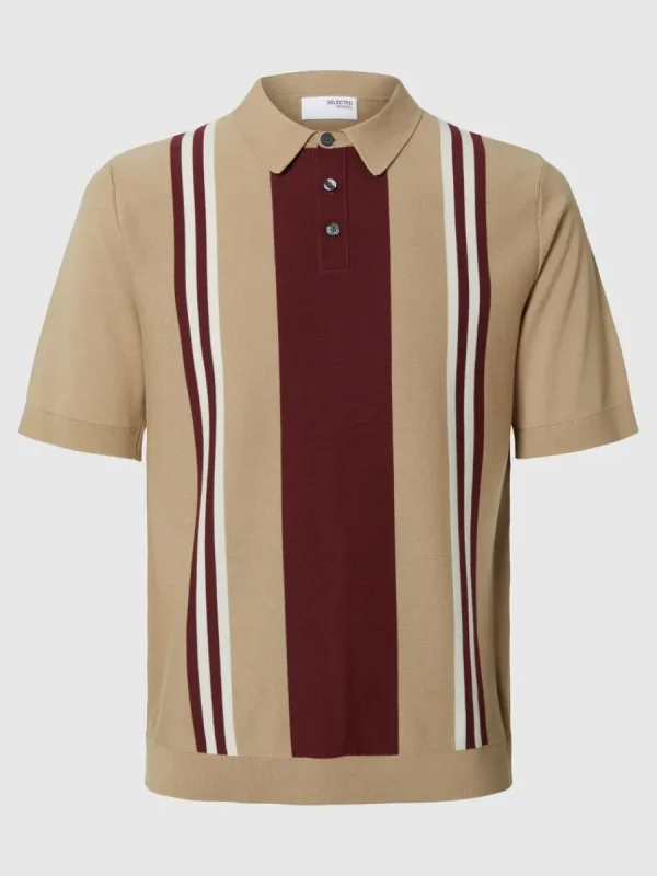SELECTED KORTÄRMAD STICKAD PIKÉTRÖJA Brown Cheap