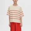 SELECTED KORTÄRMAD STICKAD TOPP Beige Best