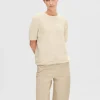 SELECTED KORTÄRMAD STICKAD TOPP Beige Hot