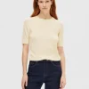 SELECTED KORTÄRMAD STICKAD TOPP Beige Shop