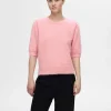 SELECTED KORTÄRMAD STICKAD TOPP Pink Fashion