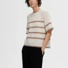SELECTED KORTÄRMAD STICKAD TOPP Beige Store