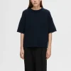 SELECTED KORTÄRMAD STICKAD TOPP Blue Fashion