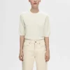 SELECTED KORTÄRMAD STICKAD TOPP Beige Clearance