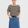 SELECTED KORTÄRMAD STICKAD TOPP Beige Cheap