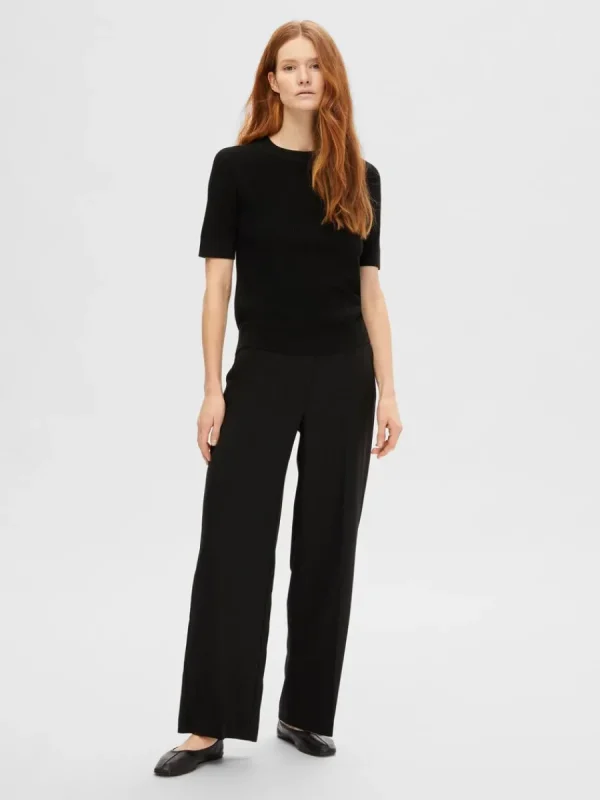 SELECTED KORTÄRMAD STICKAD TOPP Black Discount