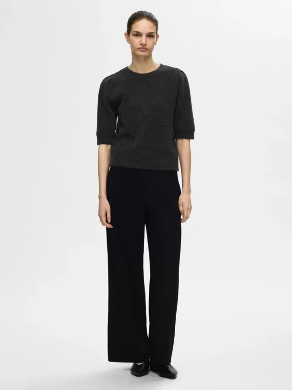 SELECTED KORTÄRMAD STICKAD TOPP Grey New