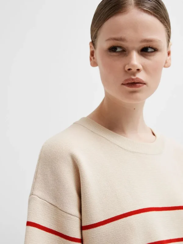 SELECTED KORTÄRMAD STICKAD TOPP Beige Best