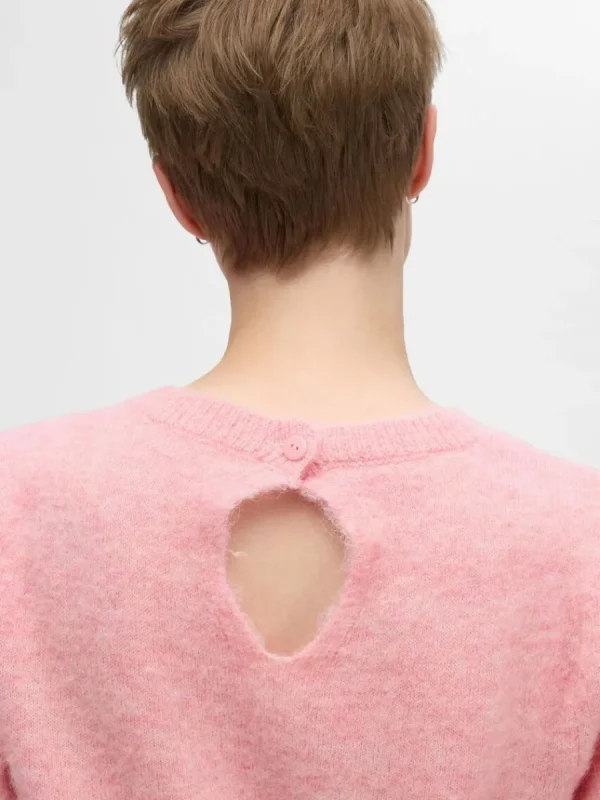 SELECTED KORTÄRMAD STICKAD TOPP Pink Fashion