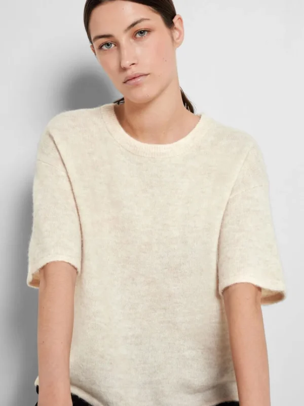 SELECTED KORTÄRMAD STICKAD TOPP Beige Hot