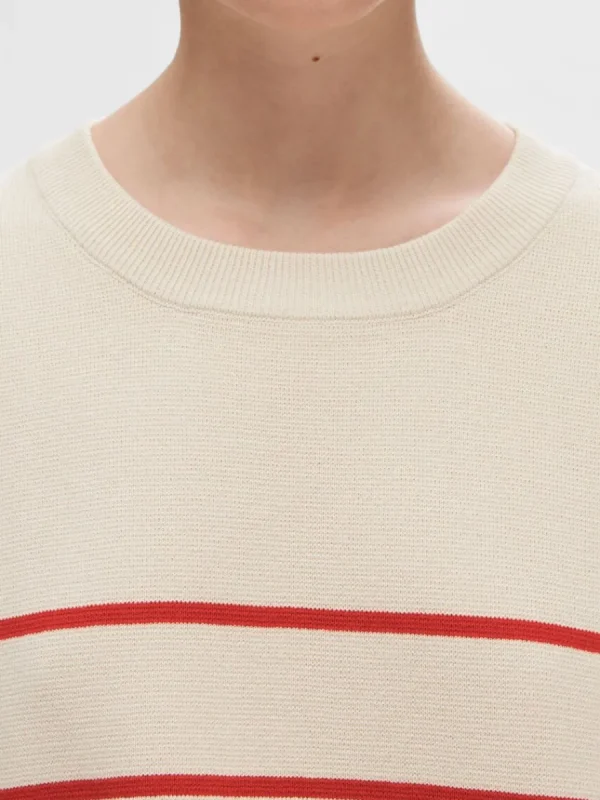 SELECTED KORTÄRMAD STICKAD TOPP Beige Best
