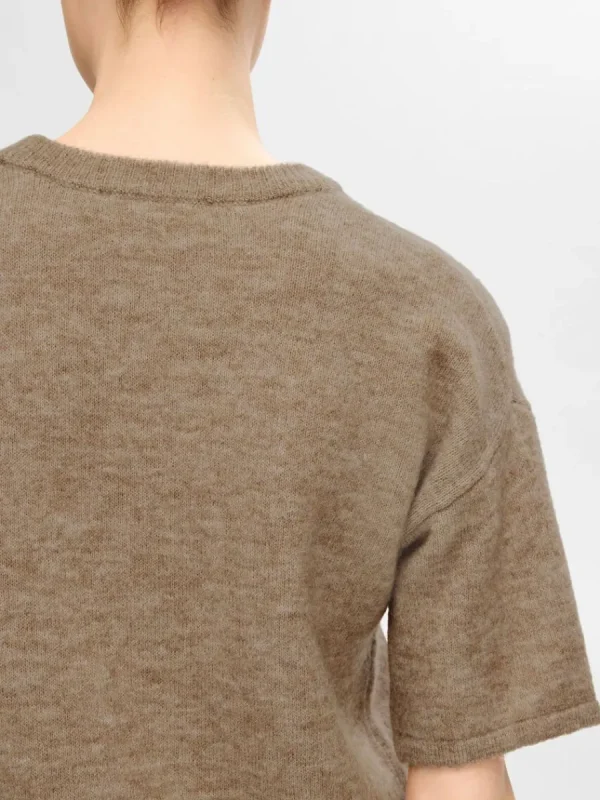 SELECTED KORTÄRMAD STICKAD TOPP Brown Hot
