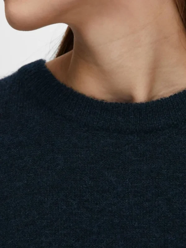 SELECTED KORTÄRMAD STICKAD TOPP Blue Fashion