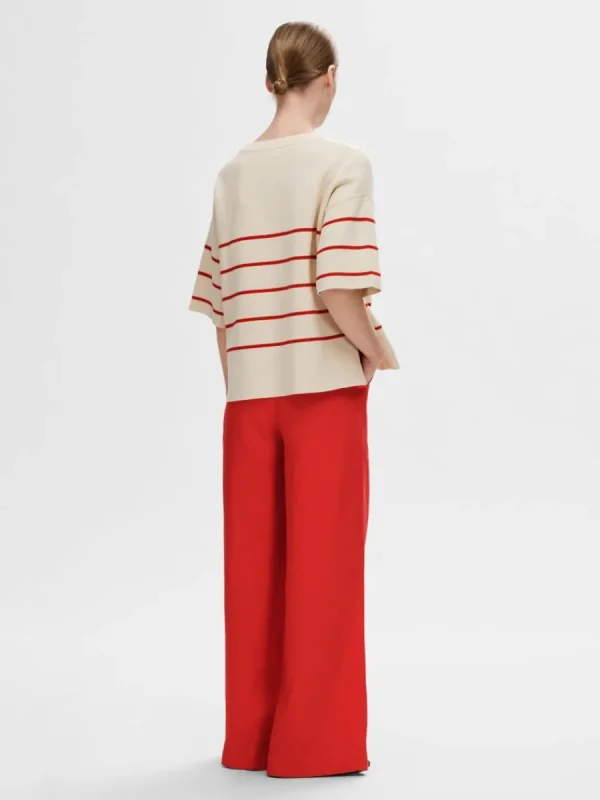 SELECTED KORTÄRMAD STICKAD TOPP Beige Best