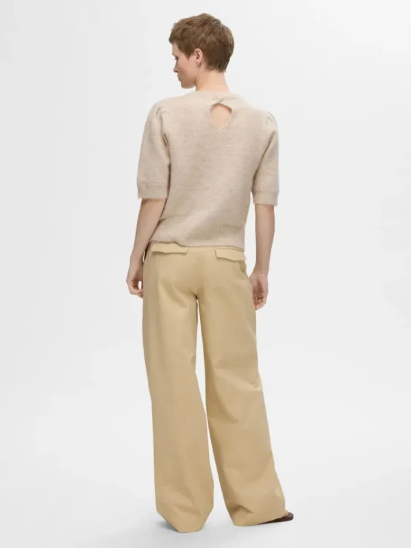 SELECTED KORTÄRMAD STICKAD TOPP Beige Hot