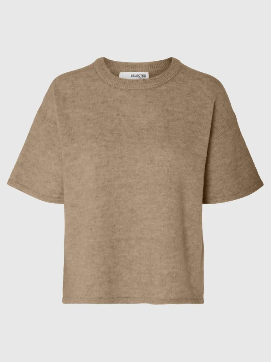 kortrmad_stickad_topp_5-13.webp SELECTED KORTÄRMAD STICKAD TOPP Brown Hot