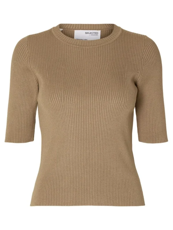 SELECTED KORTÄRMAD STICKAD TOPP Brown Clearance