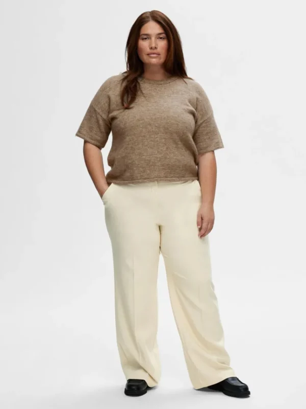 SELECTED KORTÄRMAD STICKAD TOPP Brown Hot