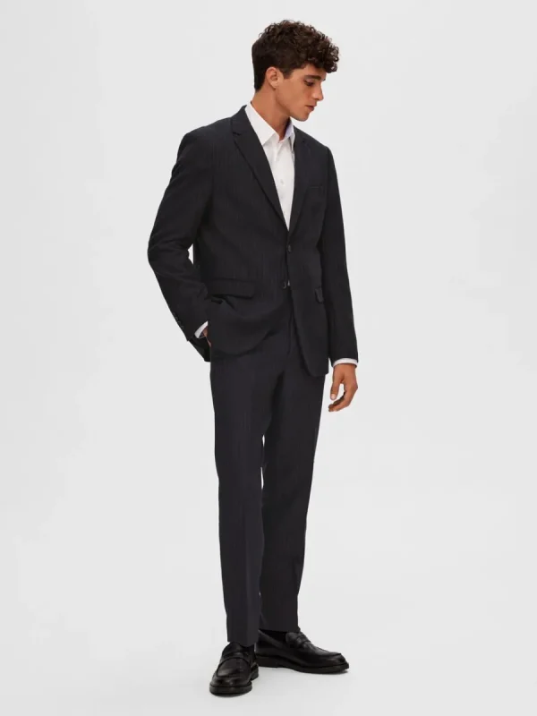 SELECTED KRITSTRECKSRANDIG ENKELKNÄPPT KAVAJ Blue New