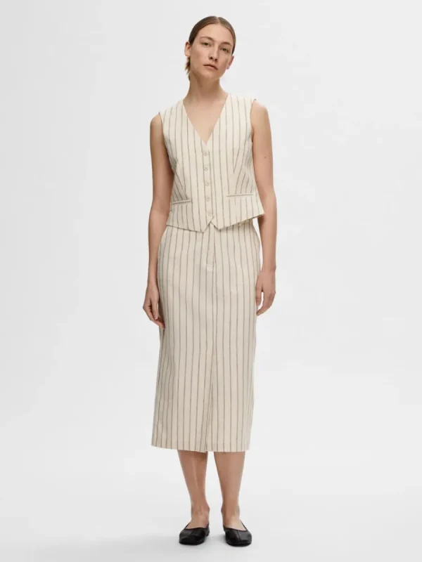 SELECTED KRITSTRECKSRANDIG MIDIKJOL Beige Flash Sale