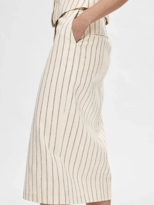 SELECTED KRITSTRECKSRANDIG MIDIKJOL Beige Flash Sale