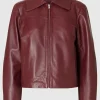SELECTED LÄDERSYDD BIKERJACKA Purple Outlet