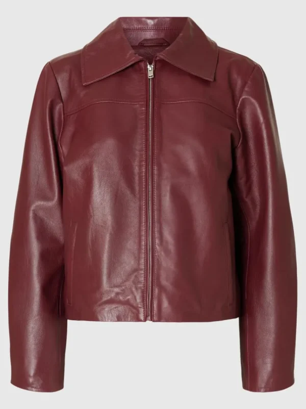 SELECTED LÄDERSYDD BIKERJACKA Purple Outlet