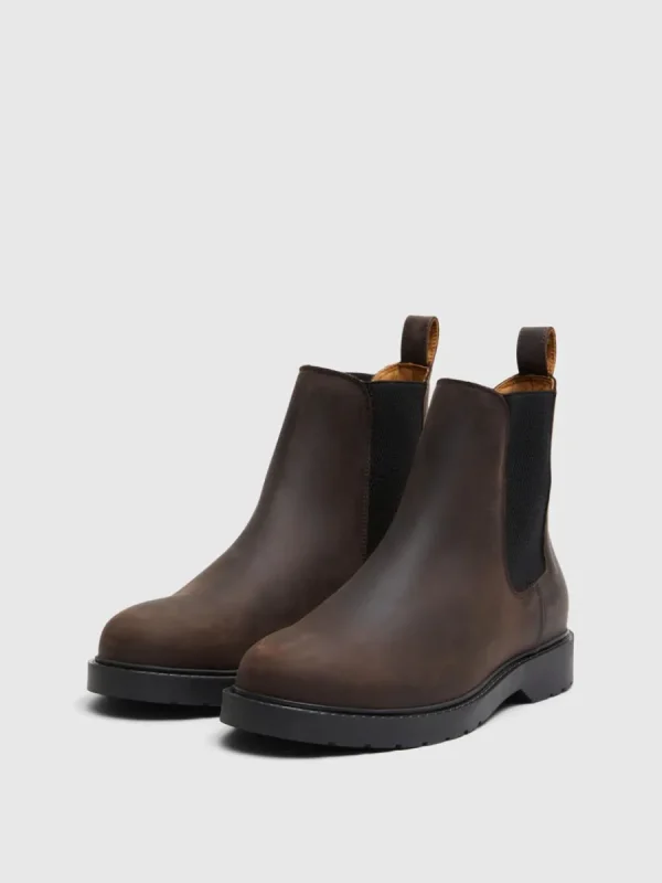 SELECTED LÄDERSYDD CHELSEA-STÖVLAR Brown Flash Sale