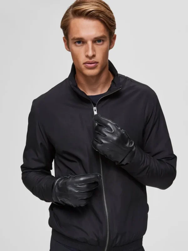 SELECTED LÄDERSYDD HANDSKAR Black Flash Sale
