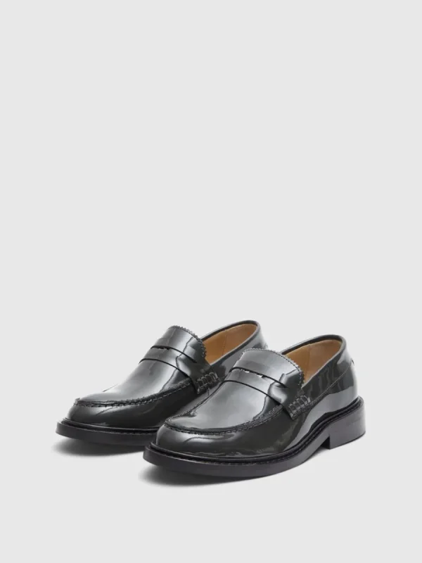 SELECTED LÄDERSYDD LOAFERS Grey Flash Sale