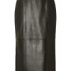SELECTED LÄDERSYDD MIDIKJOL Black Sale