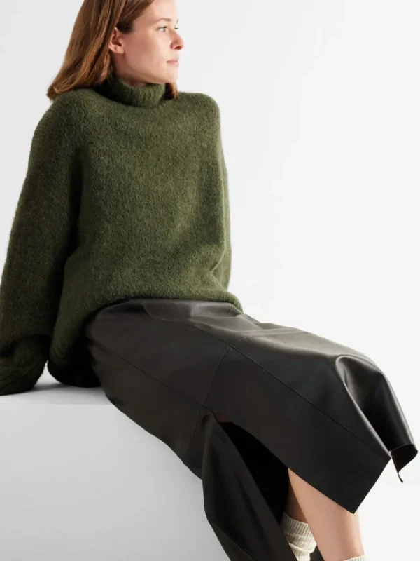 SELECTED LÄDERSYDD MIDIKJOL Black Sale