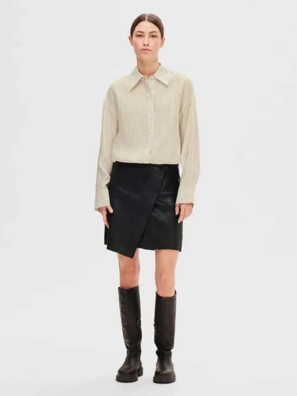 SELECTED LÄDERSYDD MINIKJOL Black Cheap