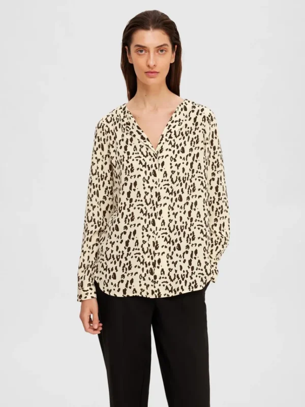 SELECTED LEOPARDTRYCK SKJORTA Beige Cheap