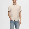 SELECTED 100% LINNE KORTÄRMAD SKJORTA Beige Flash Sale