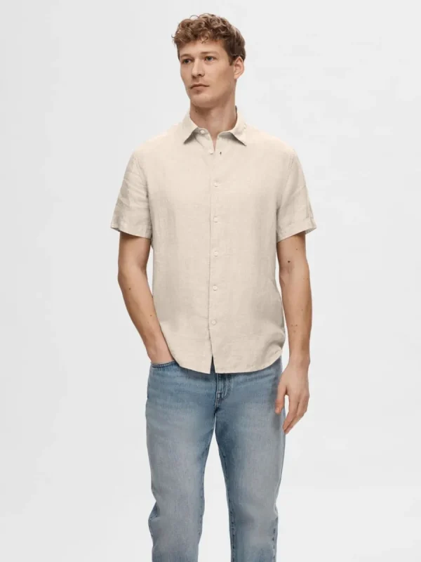 SELECTED 100% LINNE KORTÄRMAD SKJORTA Beige Flash Sale