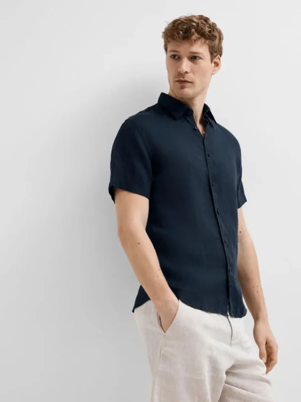 SELECTED 100% LINNE KORTÄRMAD SKJORTA Blue Best