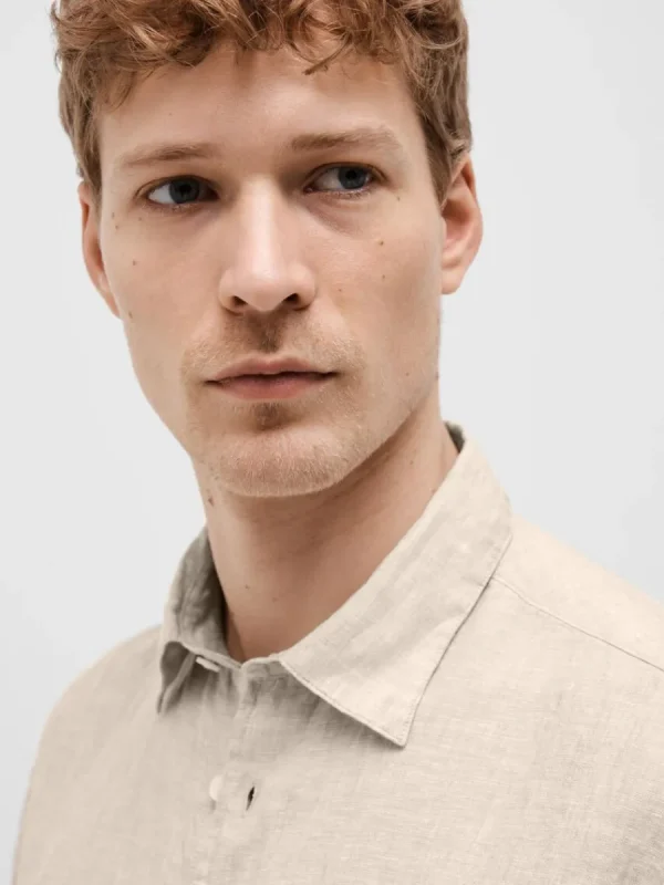 SELECTED 100% LINNE KORTÄRMAD SKJORTA Beige Flash Sale