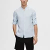 SELECTED 100% LINNE LÅNGÄRMAD SKJORTA Blue New