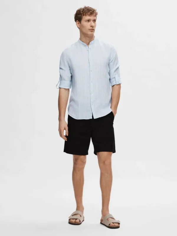 SELECTED 100% LINNE LÅNGÄRMAD SKJORTA Blue New