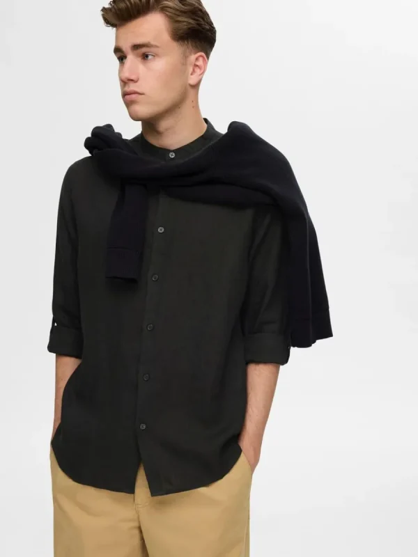 SELECTED 100% LINNE LÅNGÄRMAD SKJORTA Black Shop